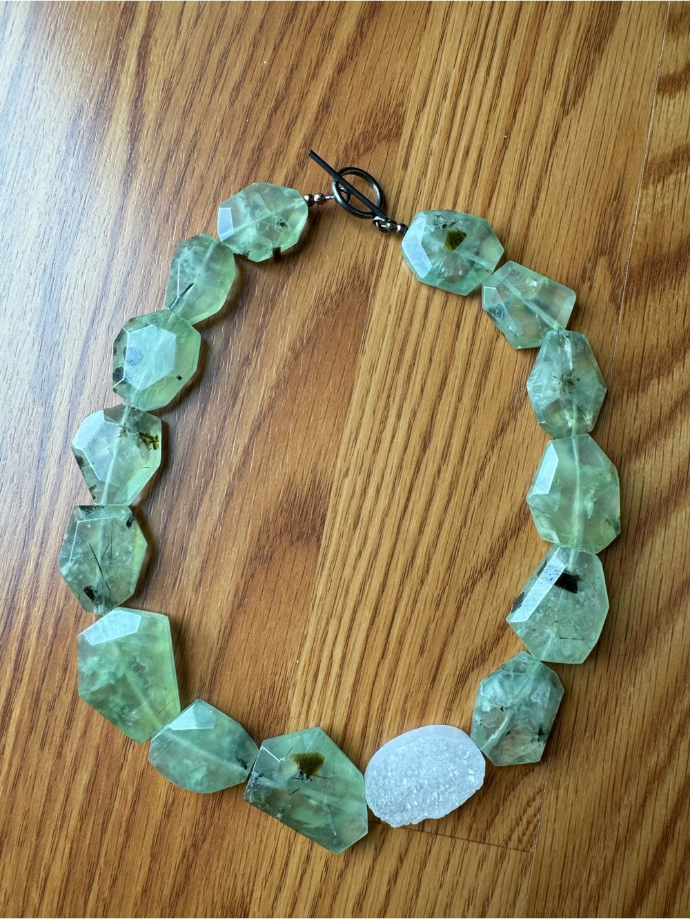 Statement Prehnite Gemstone Necklace with White Druzy Accent